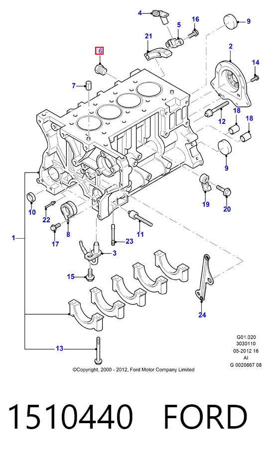 Tapón de bloque de cilindros 1510440 FORD