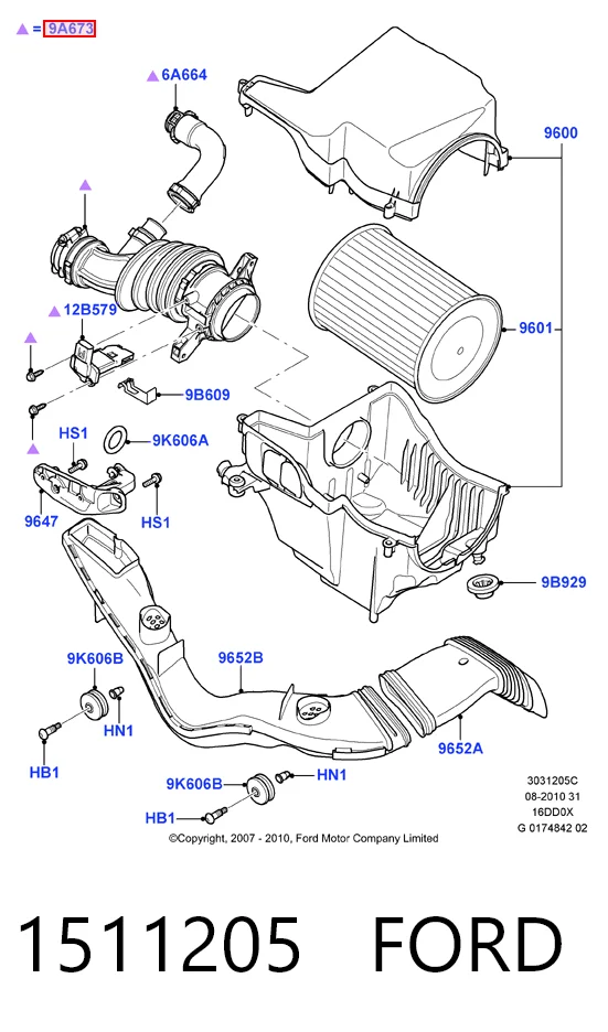 Tubo de admisión de aire al turbocompresor 1511205 FORD