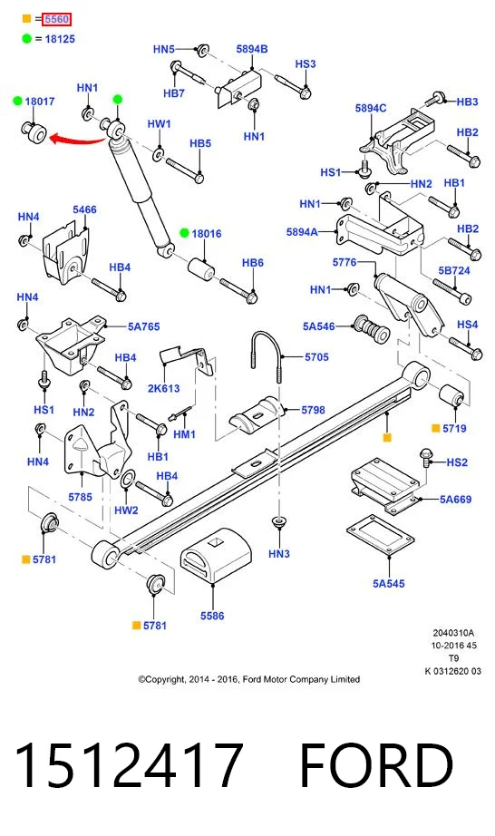 Ballesta trasera 1512417 FORD