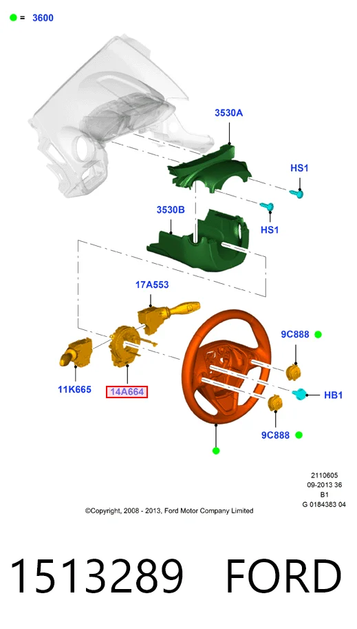 Anillo de contacto del volante Ford Fiesta Mk6 hatchback (CB1) (2008 - 2016) precio, desde 46,46 EUR
