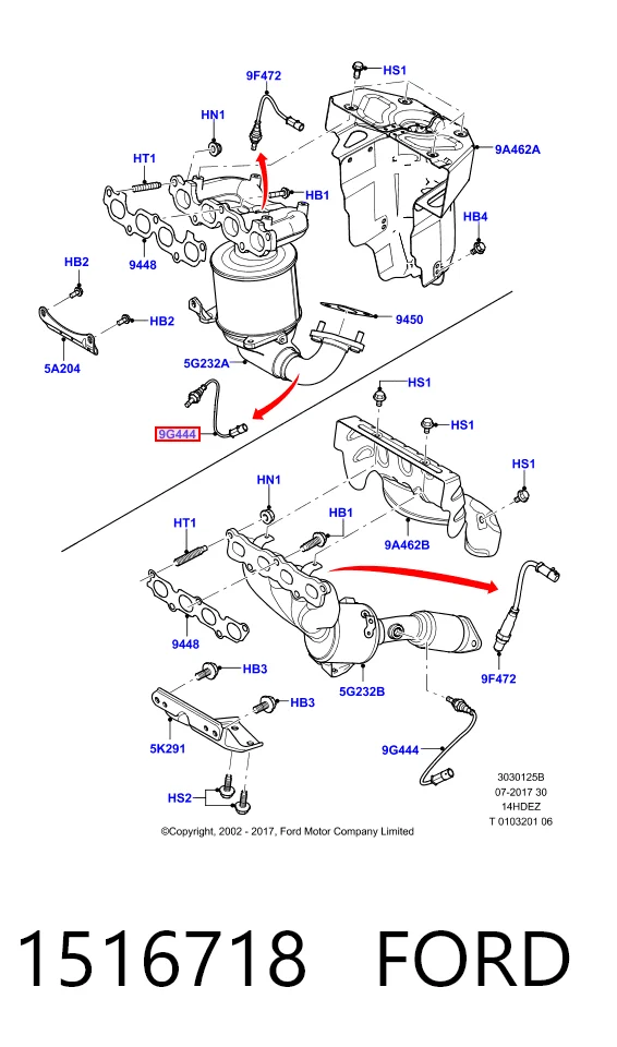 Sensor de oxígeno previo al catalizador 1516718 FORD