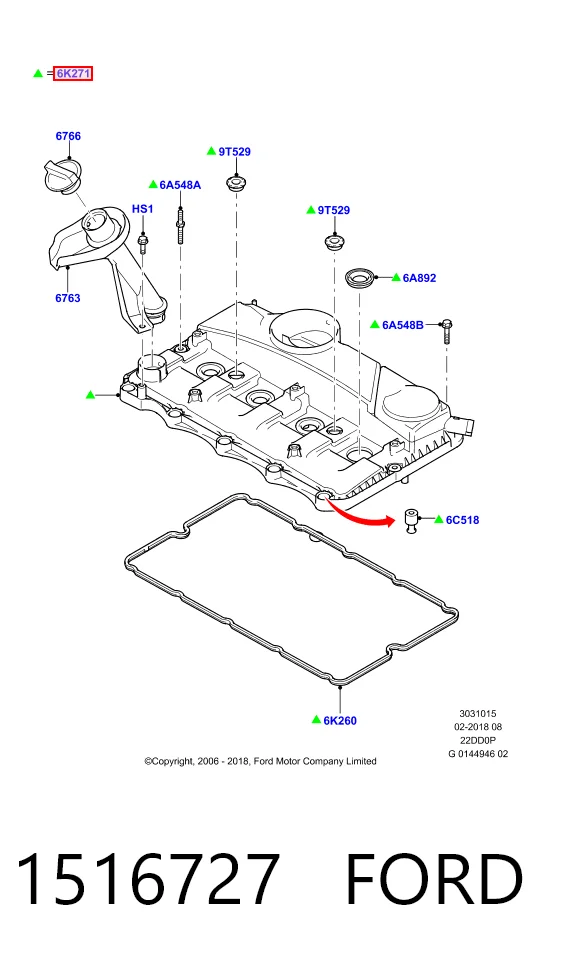 Tapa de balancines 1516727 FORD