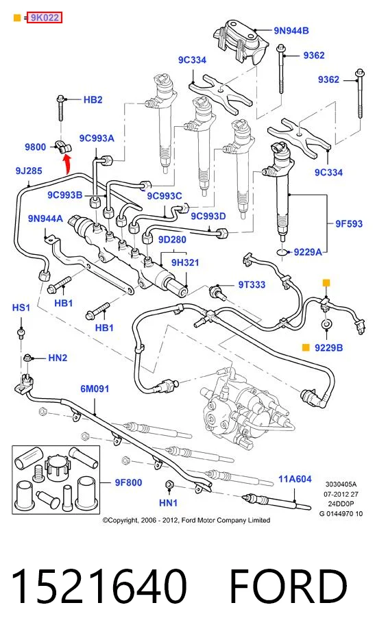 1521640 Ford Tubo flexible, combustible de fuga 