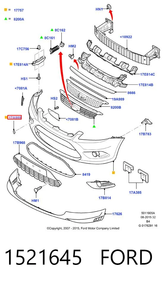 1521645 Ford Cobertura de parachoques, enganche de remolque, delantera 