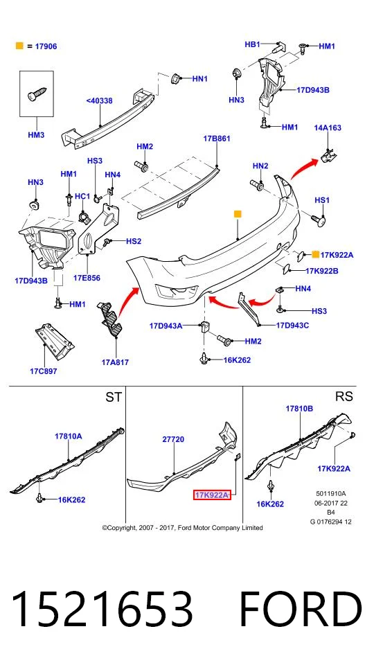 1521653 Ford Tapa de gancho de remolque trasero del parachoques