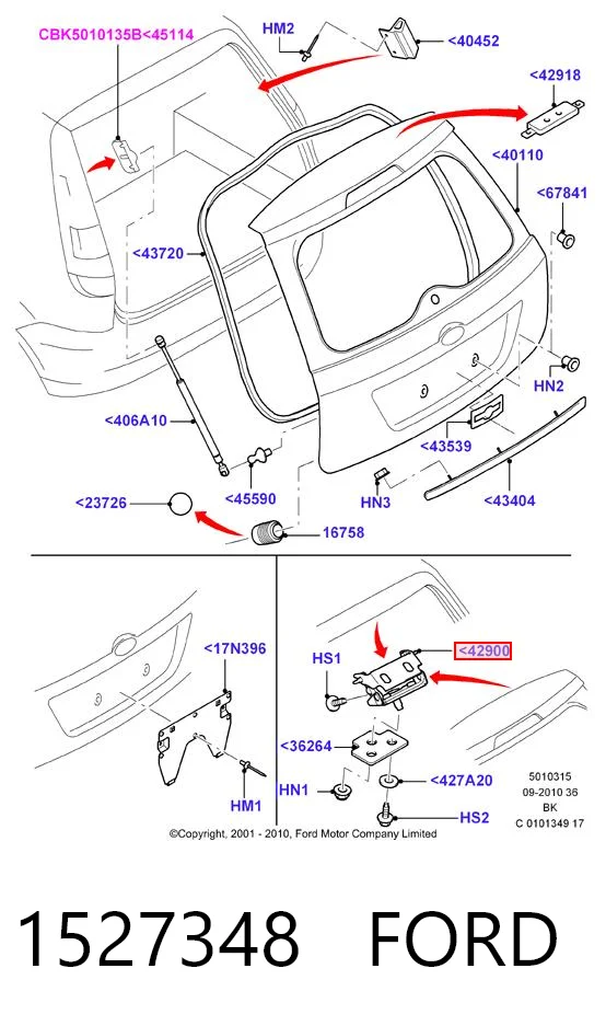 Bisagra de puerta trasera 1527348 FORD
