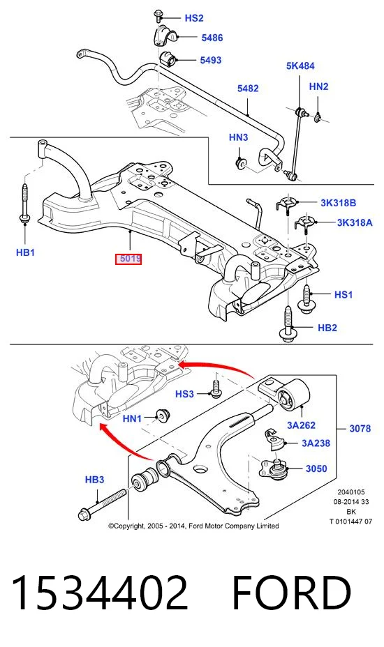 Subchasis delantero soporte motor 1534402 FORD
