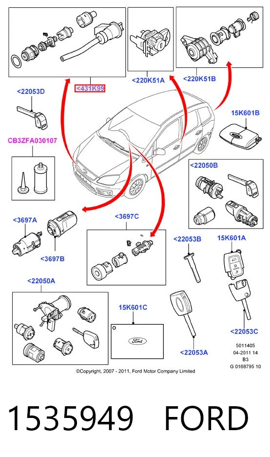 1535949 Ford Cilindro de la cerradura del capó