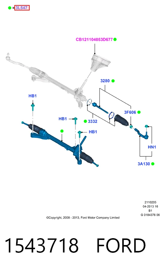 1543718 Ford Cremallera caja de direccion