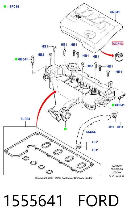 1555641 Ford Cojín de la tapa decorativa del motor