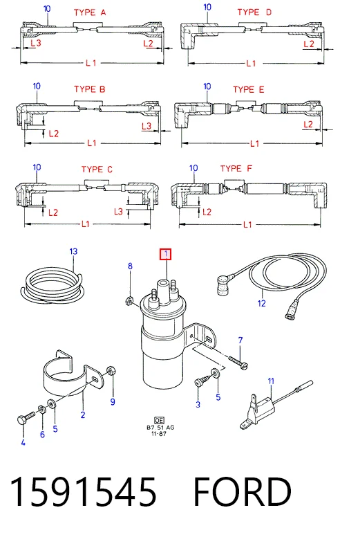 Bobina de encendido para Ford Taunus  (GBTS, GBFS, CBTS)