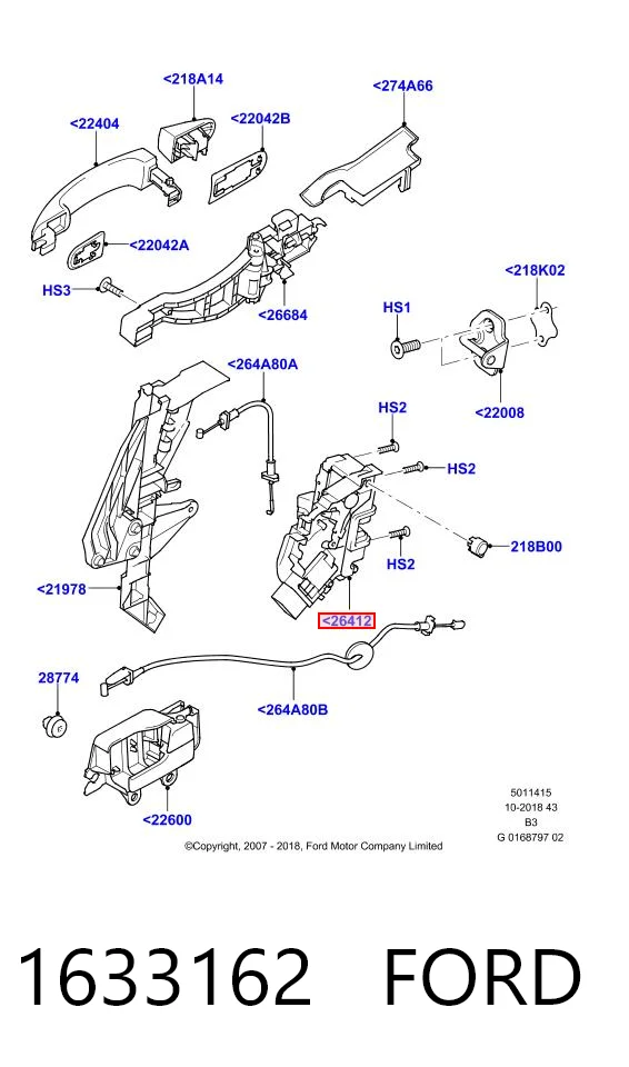 1633162 Ford Cerradura de la puerta trasera derecha