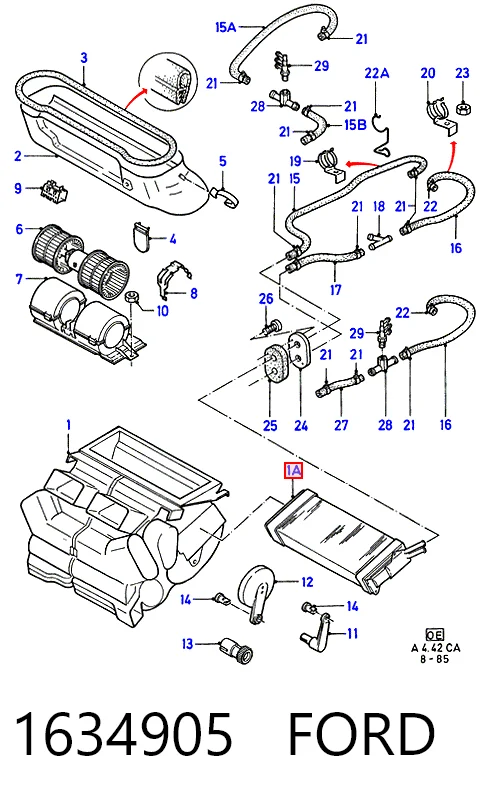 Radiador calefacción para Ford Escort GAF, AWF, ABFT