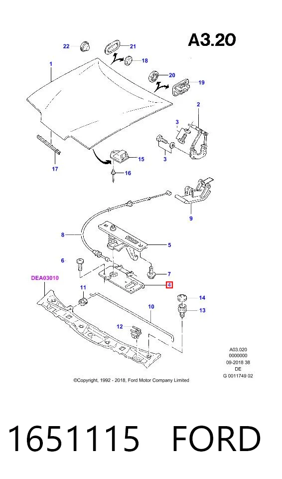 Cerradura de capó para Ford Transit E