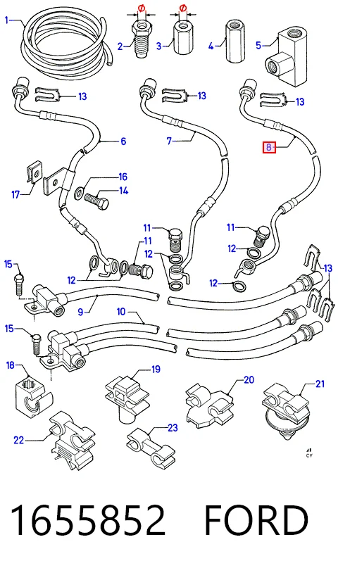 Manguera de freno delantera izquierda 1655852 FORD