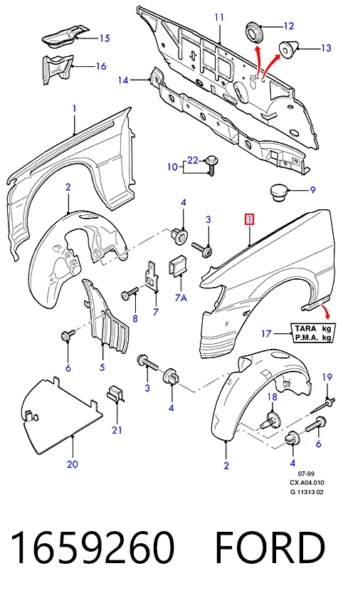 Aleta delantera izquierda para Ford Fiesta Mk3 GFJ