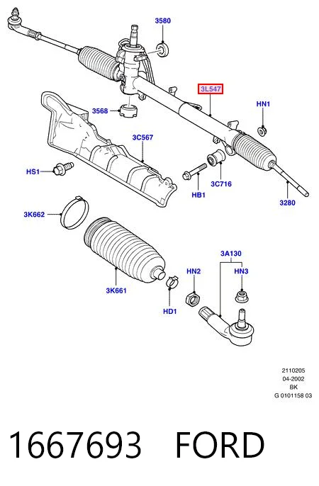 1667693 Ford Cremallera caja de direccion