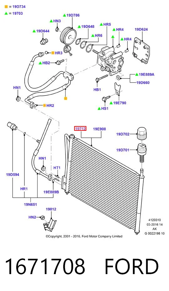 1671708 Ford Radiador de aire acondicionado