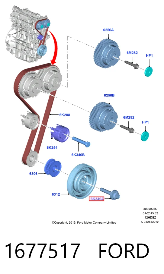 1677517 Ford Perno de la polea del cigüeñal