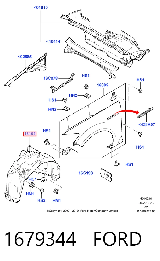 Paso de rueda delantero derecho 1679344 FORD