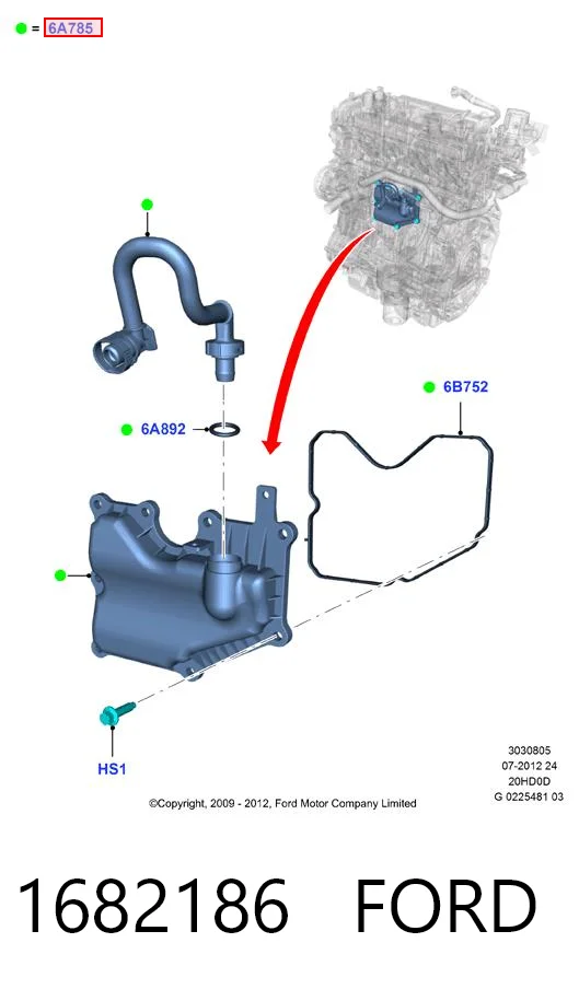 1682186 Ford Separador de aceite del sistema de ventilación del cárter