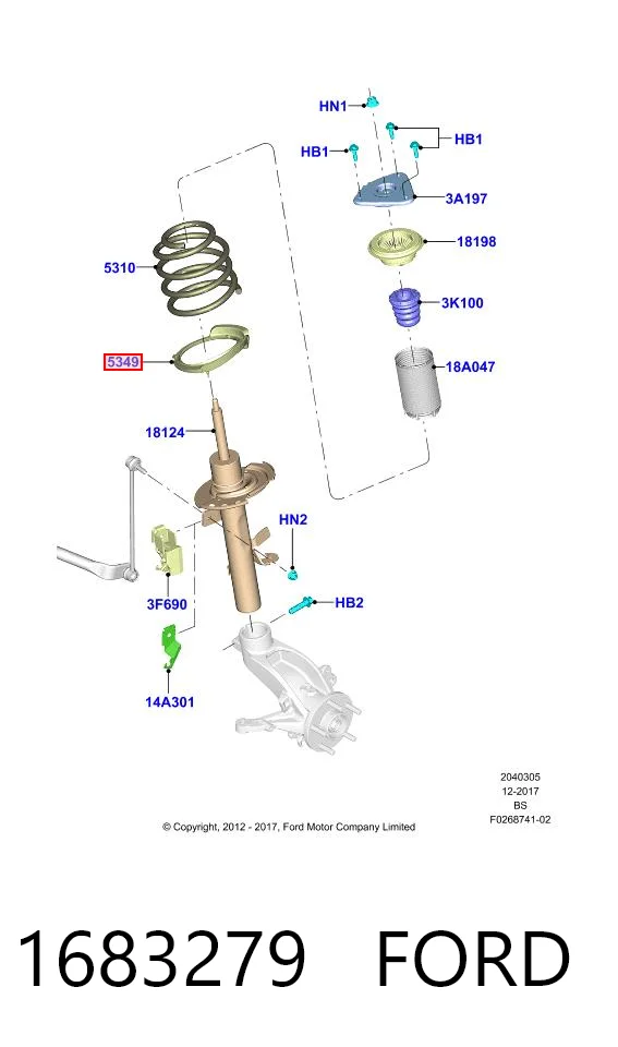1683279 Ford Espaciador de goma inferior del resorte delantero