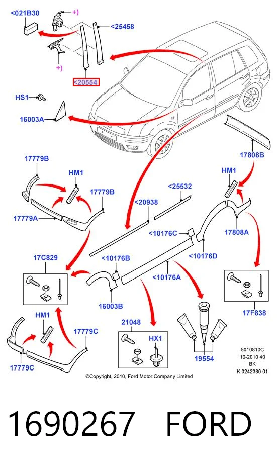 1690267 Ford Moldura vertical de puerta delantera izquierda