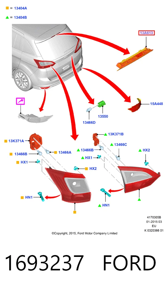 Lampara de luz de freno adicional  Ford C-Max Grand monovolumen (CB7) (2010 - 2019) precio, desde 50,82 EUR
