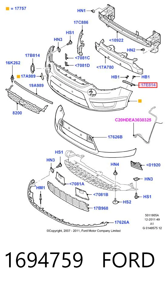 1694759 Ford Soporte de parachoques delantero izquierdo