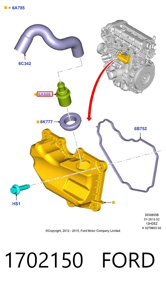 1702150 Ford Válvula de ventilación del cárter
