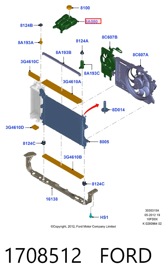 Depósito de expansión del sistema de refrigeración 1708512 FORD