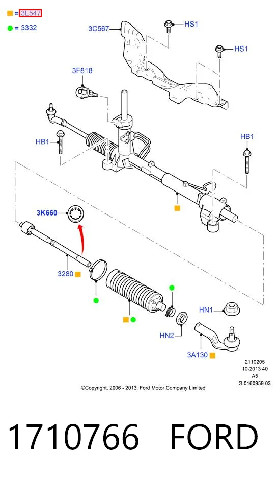 1710766 Ford Cremallera caja de direccion