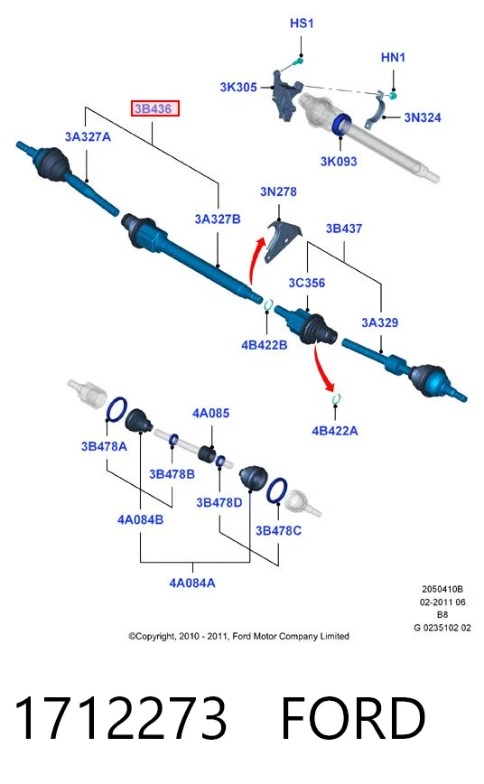 1712273 Ford Semieje delantero derecho
