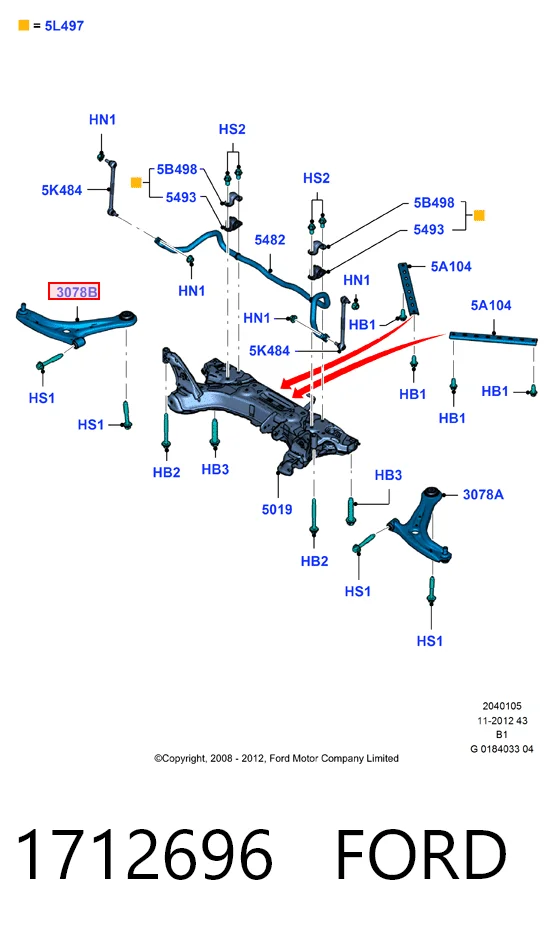 1712696 Ford Brazo inferior derecho de la suspensión delantera