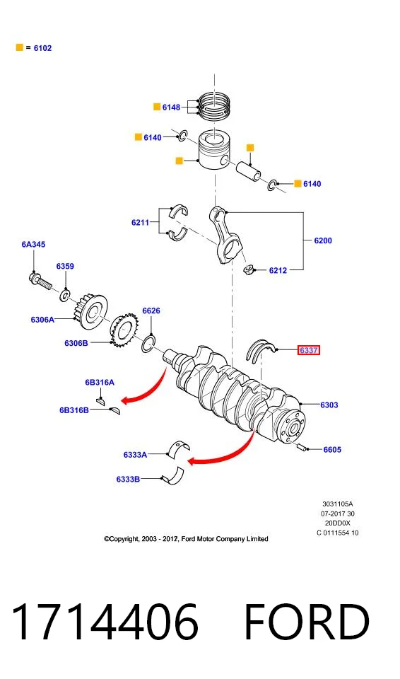Arandela de empuje superior del cigüeñal 1714406 FORD
