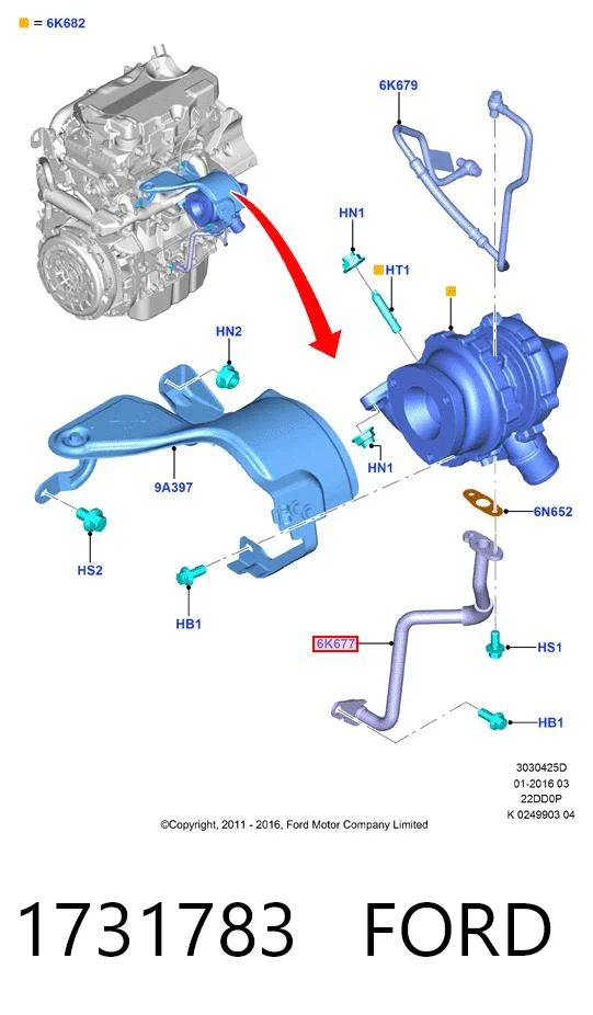 1731783 Ford Tubo de drenaje de aceite de turbocompresor