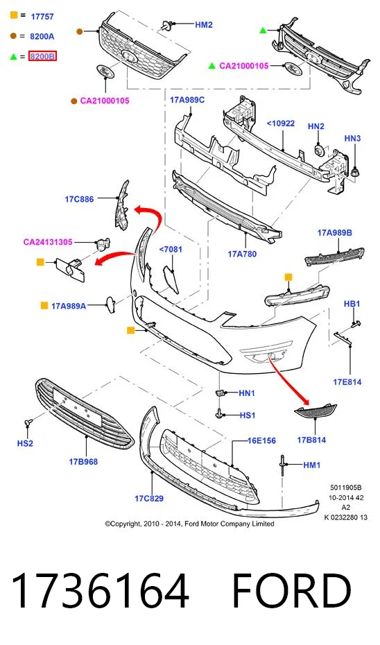 Parrilla del radiador 1736164 FORD
