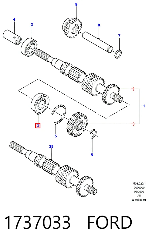 Cojinete del eje primario de la caja de cambios 1737033 FORD