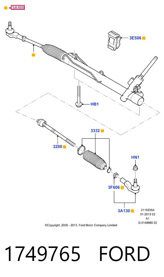 1749765 Ford Cremallera caja de direccion