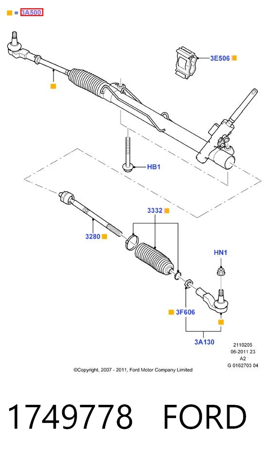 1749778 Ford Cremallera caja de direccion