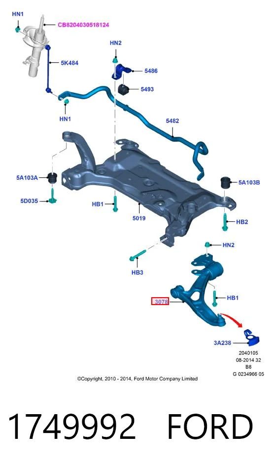 1749992 Ford Brazo inferior izquierdo de la suspensión delantera