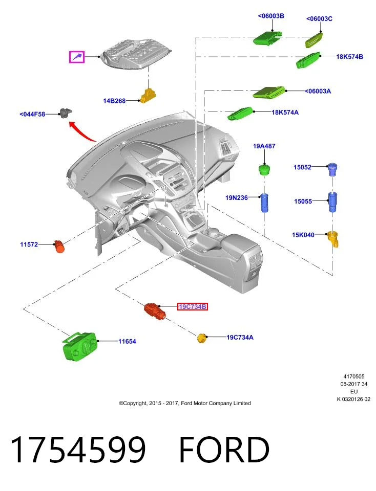 1754599 Ford Sensor de temperatura de calefactor auxiliar
