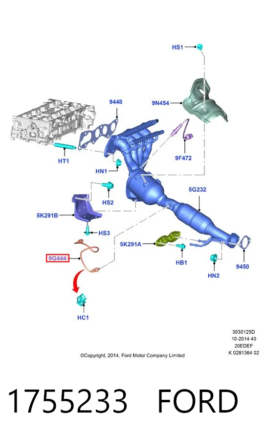 1755233 Ford Sonda lambda de oxígeno posterior al catalizador