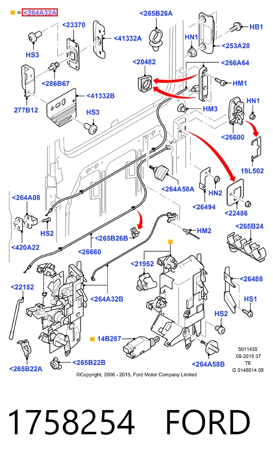 Cerradura de puerta lateral corrediza derecha 1758254 FORD