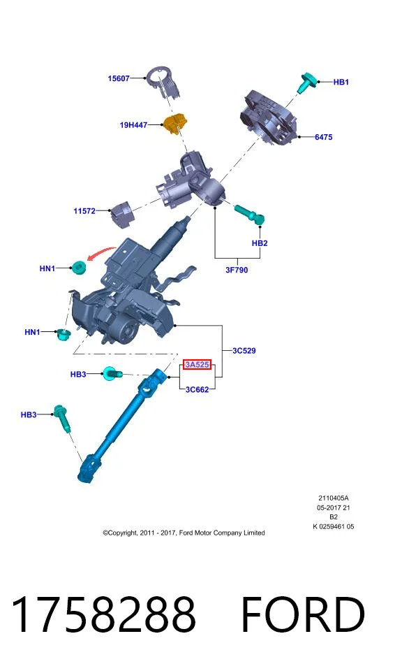 1758288 Ford Cardán inferior de la columna de dirección