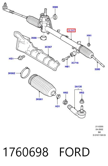 1760698 Ford Cremallera caja de direccion