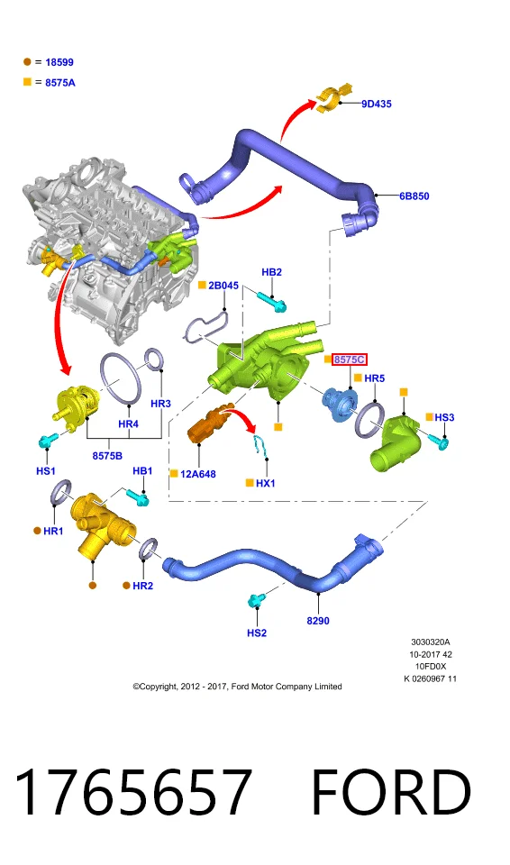 1765657 Ford Termostato de agua