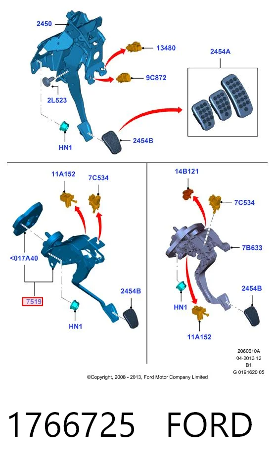 1766725 Ford Pedal del embrague