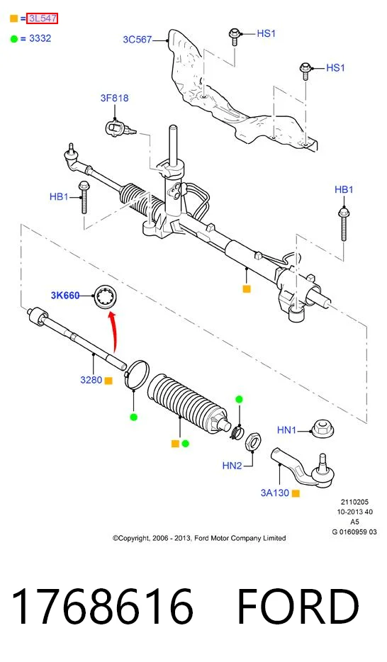 1768616 Ford Cremallera caja de direccion