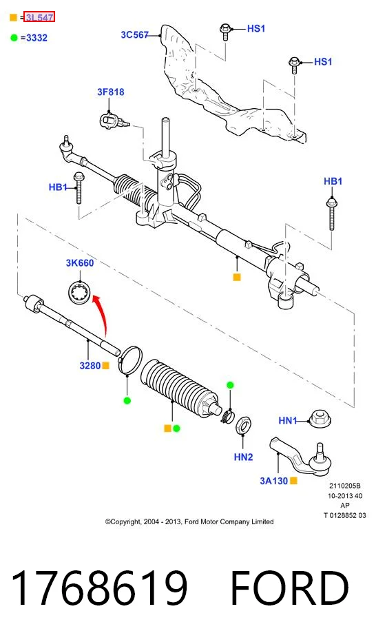 1768619 Ford Cremallera caja de direccion